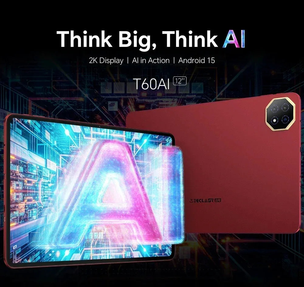 Nouvelle tablette Teclast T60 AI Allwinner A733 Octa-Core 12 pouces 2K HD TDDI écran 6 Go RAM 128 Go ROM Android 15 WiFi6 8000 mAh 13MP + 5MP