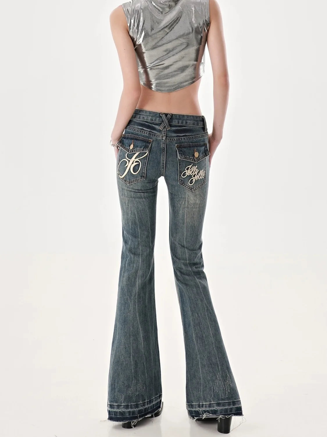 American High Street Spicy Girls Low Waist Jeans Women Autumn Vintage Y2k Design Sense Slim Fit Straight Tube Micro Flare Pants - Lootquake