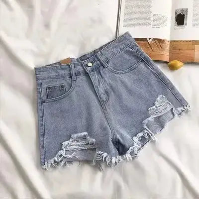 Casual High Waist Denim Shorts Women Summer Pocket Tassel Hole Ripped jeans Short Female Femme Short Pants Women - Lootquake