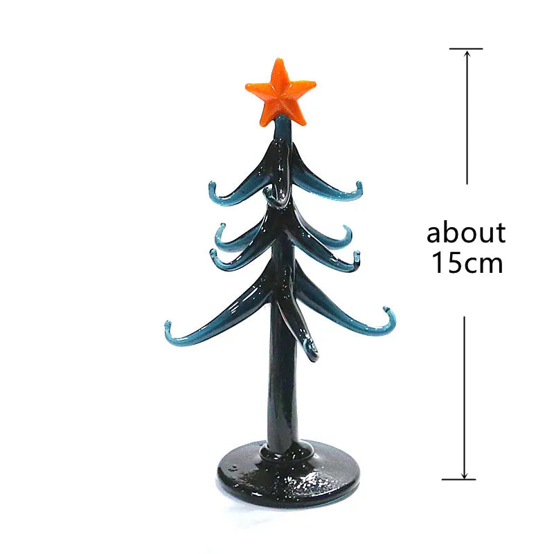 Halloween Decor Cute Glass Tree Figurine Ornaments with Mini Owl Spider Bat Pumpkin Cross Ghost Evil Eye Heart Moon Hat Pendant