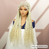 Boho Box Braided Wig with Curly Hair | Goddess Locs Accents | Full Lace Brown Braids Wig | Bohemian Box Braid Wig