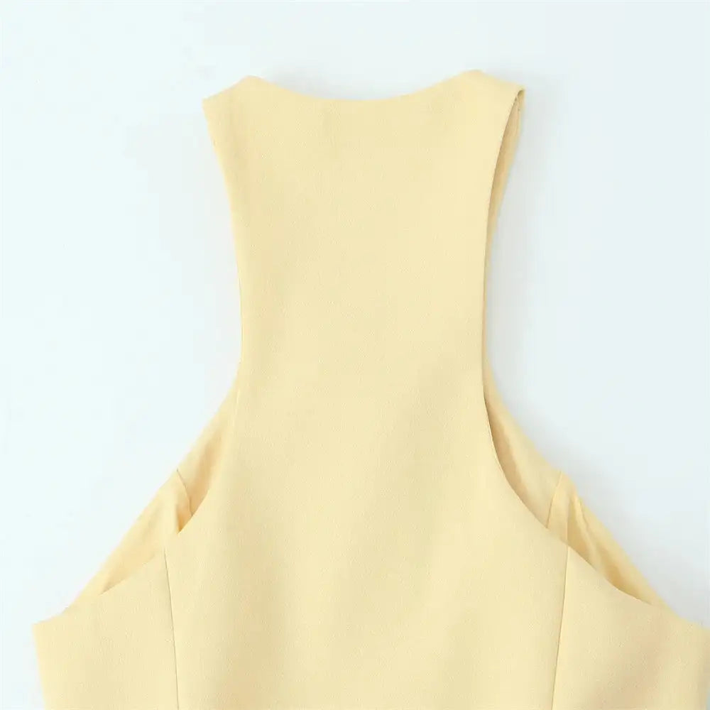 Kar&Otza 2024 new women's stylish dress with belt V-neck sleeveless top slim fit and slimming half skirt two-piece set - Lootquake