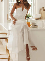 Women Low Cut Backless Maxi Dresses Elegant Spaghetti Strap Tiered Long Dress Relax Fit Open Back Cutout Flowy Sundress - Lootquake