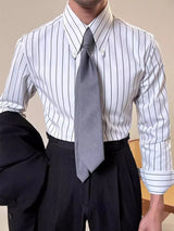 Vintage Striped Printed Slim Shirts Mens Casual Long Sleeve Lapel Buttoned Shirt 2025 Spring Fall Mens Shirt Naple Style Clothes