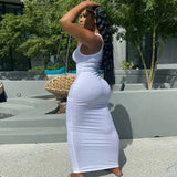 Sifreyr Ribbed V Neck Tank Long Dress Women Solid Sleeveless Bodycon Maxi Dress Sexy Streetwear Party Club Outfits Slim Sundress - Lootquake