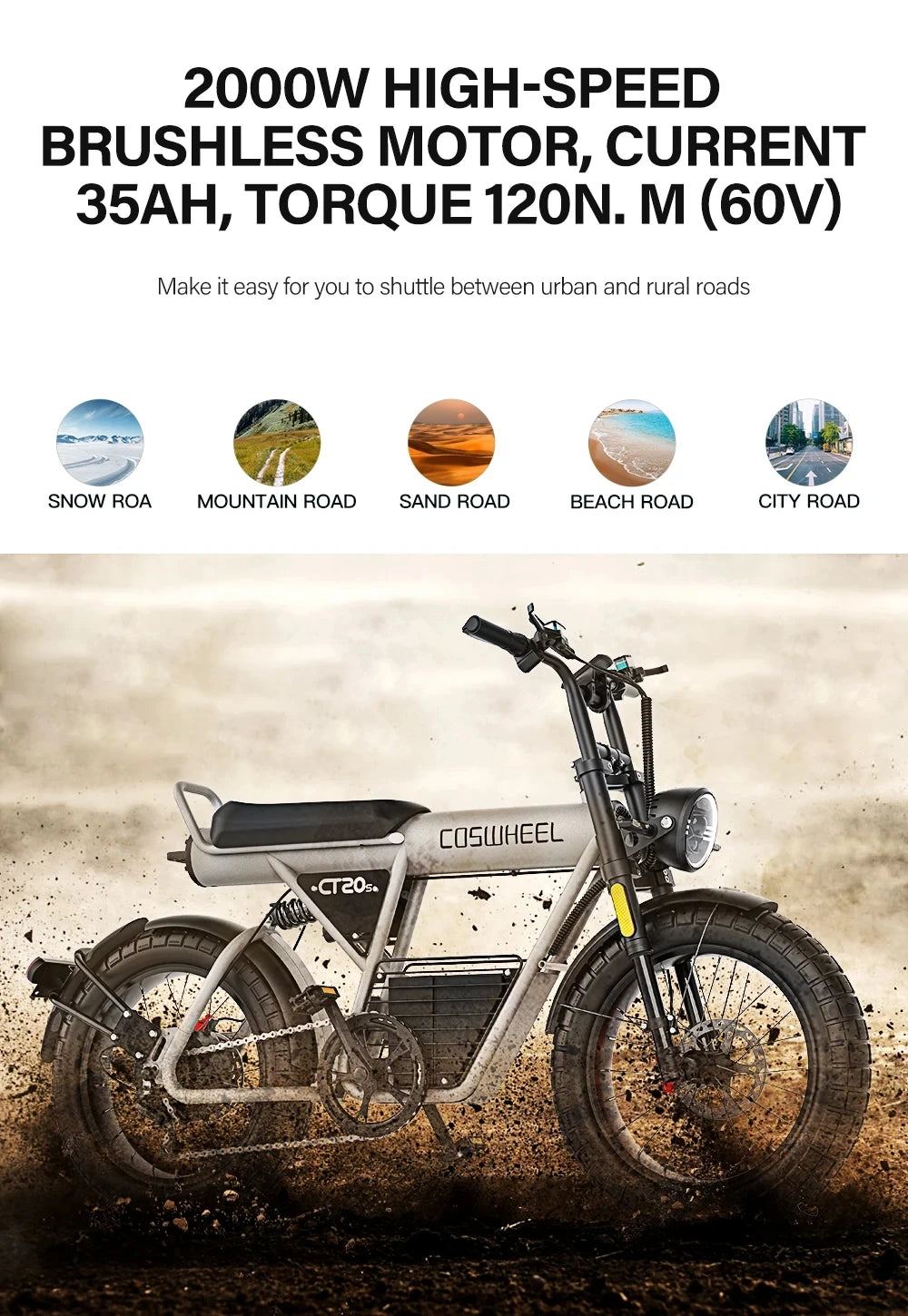 Bicicleta eléctrica para adultos Coswheel GT20S, 1500 W, 48 V, 27,5 Ah, para desplazamientos diarios, bicicleta de montaña eléctrica con neumáticos anchos de 20 pulgadas.