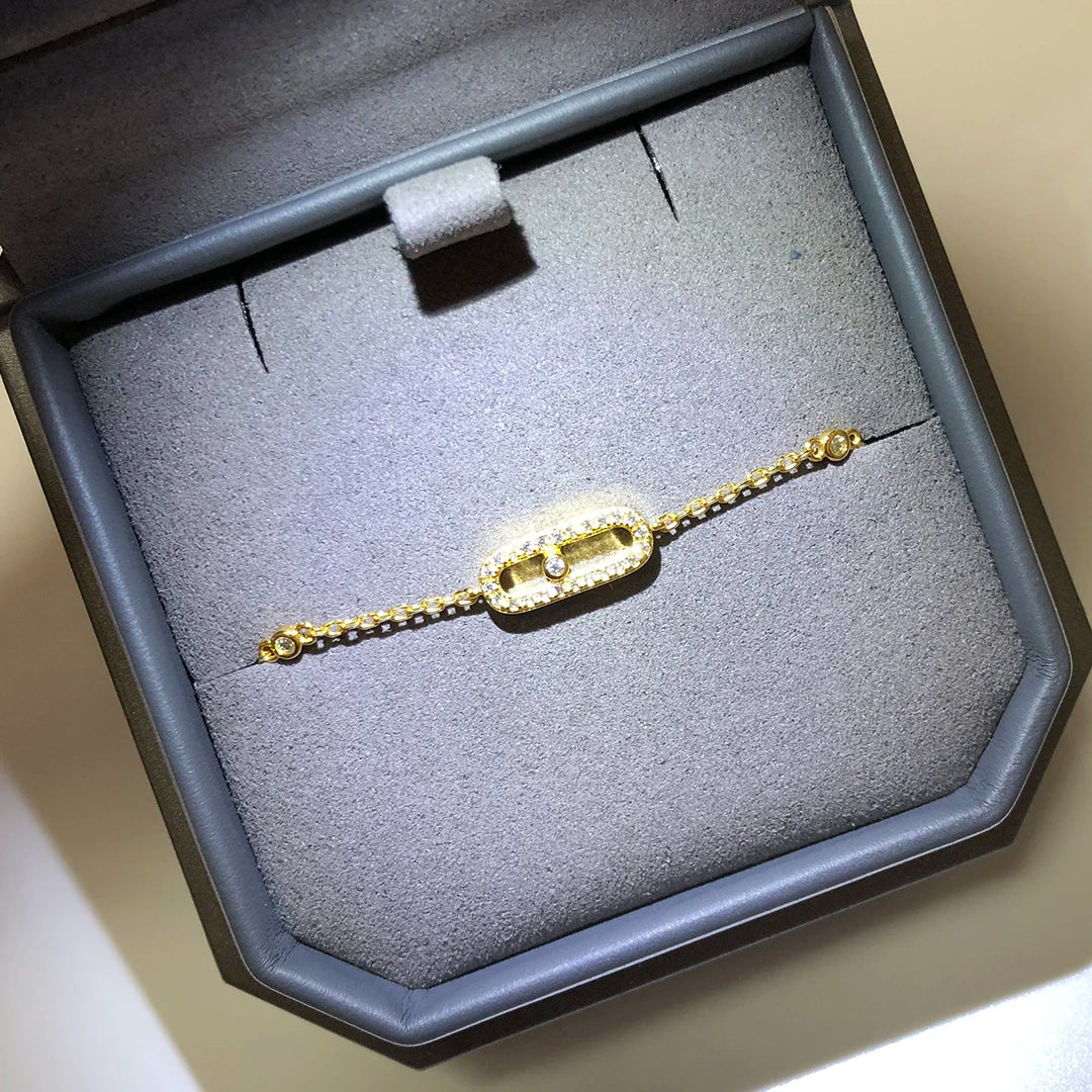 925 Sterling Silver Luxury Jewelry Classic Single Diamond Women's Bracelet. Moving Diamonds. - Lootquake