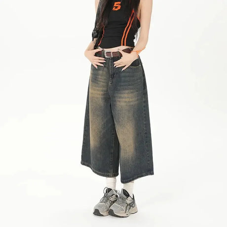 Deeptown Vintage Loose Jorts Jeans Y2k Streetwear Oversize Shorts Denim Pants Korean Fashion Baggy Grunge Trouser Summer Neutral - Lootquake