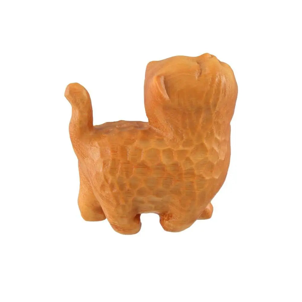 Cat Ornament Hand-carved Wooden Cat Statue Cute Tiny Cat Sculpture Cartoon Exquisite Animal Figurine Home
