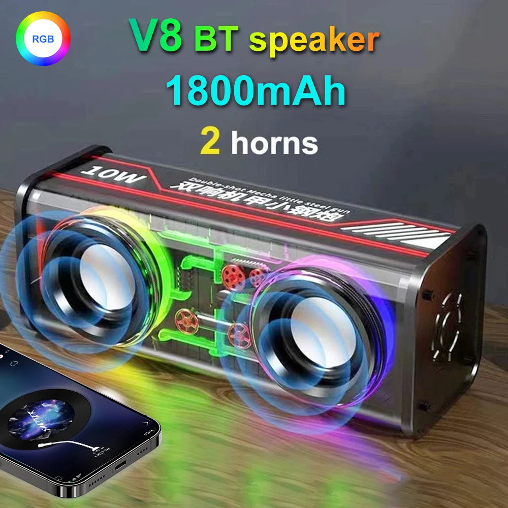 Altavoces duales Bluetooth 5.0 inalámbricos RGB1800mAh Altavoces mecánicos transparentes Efecto de luz Altavoz Subwoofer de graves Mini altavoz