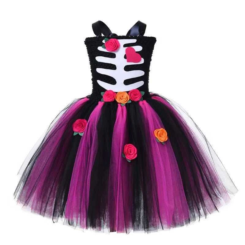 Scary Skeleton Halloween Costumes for Girls Kids Zombie Bride Fancy Dress Party Tutu Outfit Toddlers Children Cosplay Ball Gown
