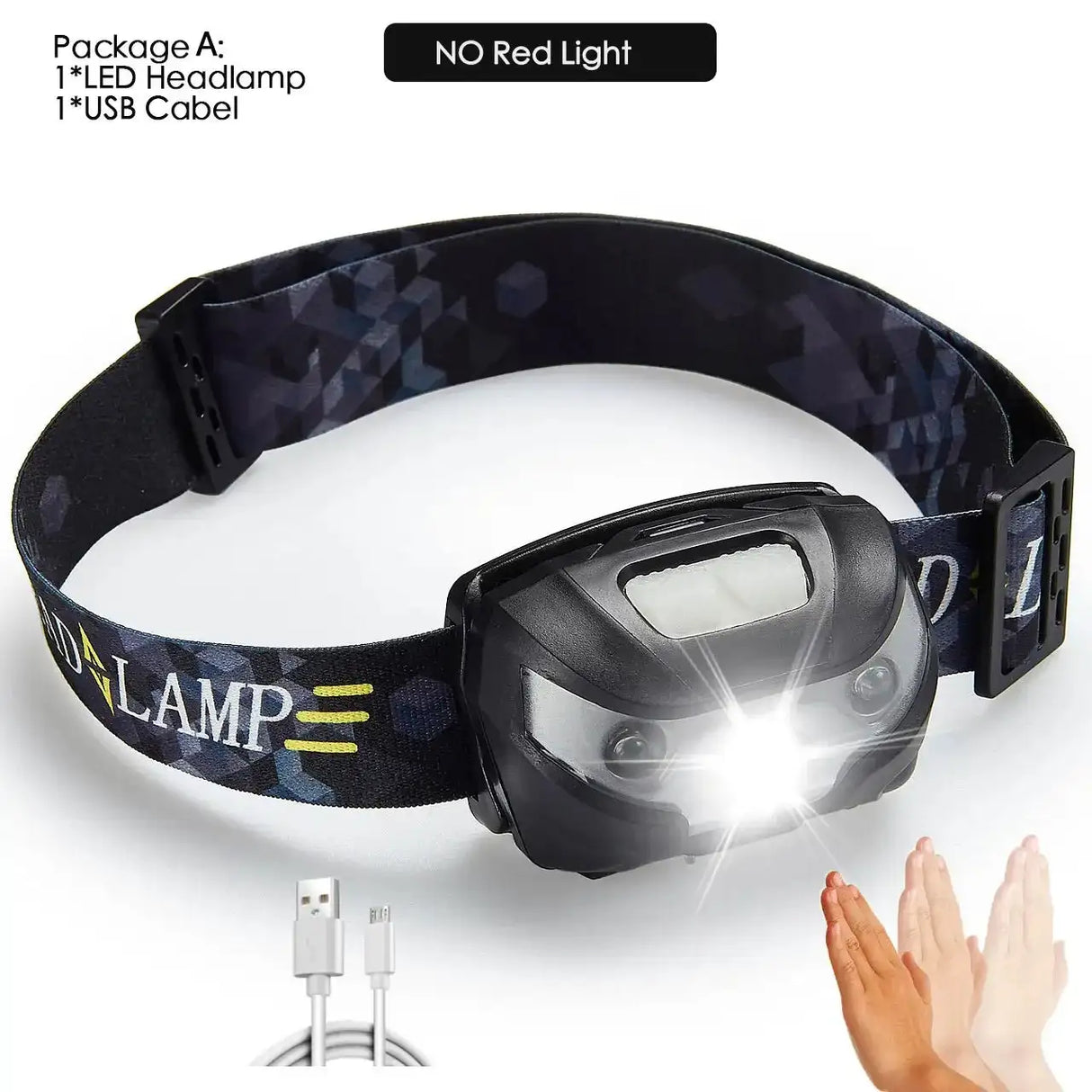 Potente linterna frontal LED recargable con sensor de movimiento corporal, linterna frontal para acampar, linterna frontal con USB