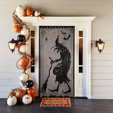 Halloween Window Decorations Halloween Door Curtain Skeleton & Bat Black Lace Panel for Haunted House Decor