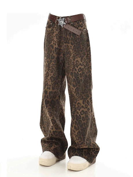 Baggy Leopard Print Y2k Jeans Women 2024 New High Waisted  Casual Wide Leg Denim Pants Fashion Streetwear Retro Straight Jeans - Lootquake