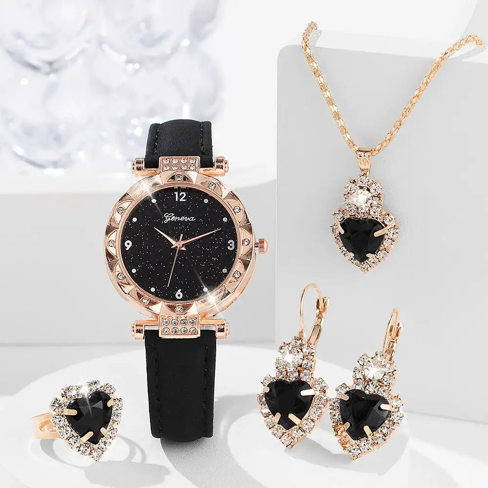 Womens Watches 5Pcs Set Luxury Rhinestone Women Fashion Elegant Wristwatch Quartz Watch For Girl WristWatch Bracelet Gift - Lootquake