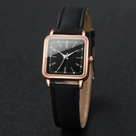 3PCs/Set Women's Fashion Watch Square Simple Dial Leather Quartz Watch Set - Lootquake