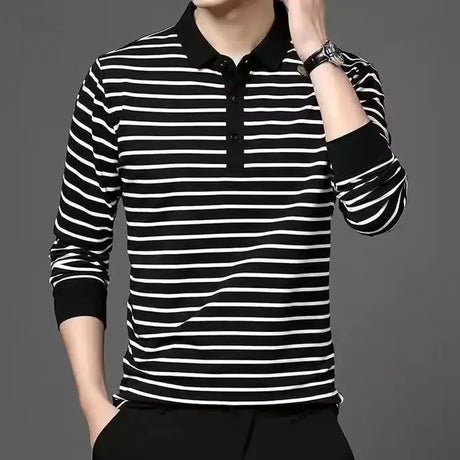 Long Sleeve Baggy Korean Autumn Male Sweatshirts Luxury Winter Harajuku Fashion Pullover Elasticity Elegant New Mens Polo Shirts - Lootquake