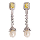 Karachis Vintage Elegant 925 Sterling Silver Natural Pearl High Carbon Diamond Citrine Gemstone Earrings for Women Jewelry - Lootquake