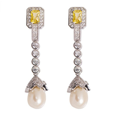 Karachis Vintage Elegant 925 Sterling Silver Natural Pearl High Carbon Diamond Citrine Gemstone Earrings for Women Jewelry - Lootquake