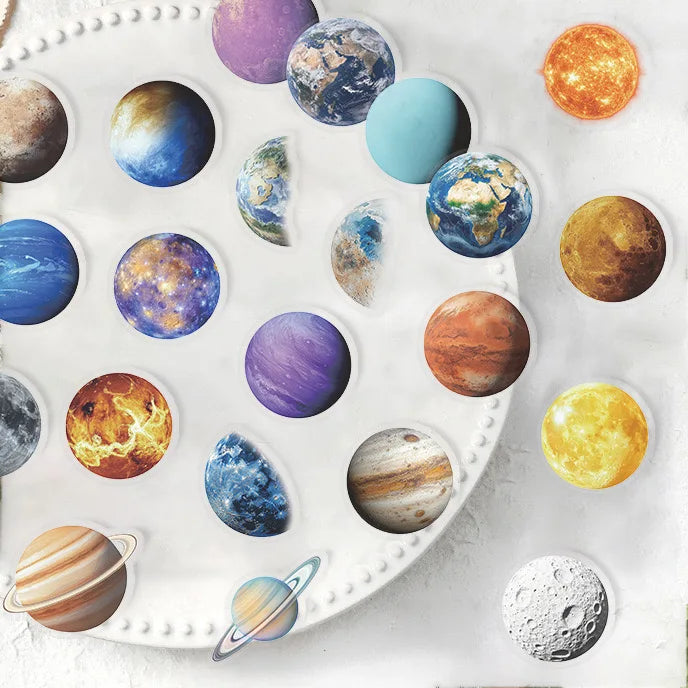 10/50PCS Cartoon Moon Planet Stickers Transparent PET Material Decals Decoration Luggage Laptop Guitar Car Bike Sticker Kids Toy - Lootquake