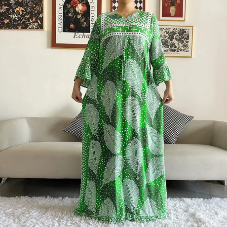 New Style African Dashiki Print Long Sleeve Loose Cotton Elegant Women  Abaya Long Dress Summer Maxi Casual Dresses Vestidos - Lootquake