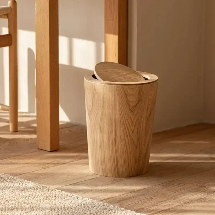 Wooden Style Minimalist Wooden Trash Bin Creative Home Homestay Hotel Living Room Bedroom with Lid Flip Paper Basket