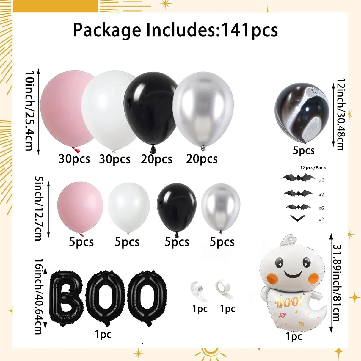 Halloween Party Theme Balloons Set Pink Black White Latex Balloon Boo Ghost Foil Ballon Chain Garland Bat Arch Kit Party Decor