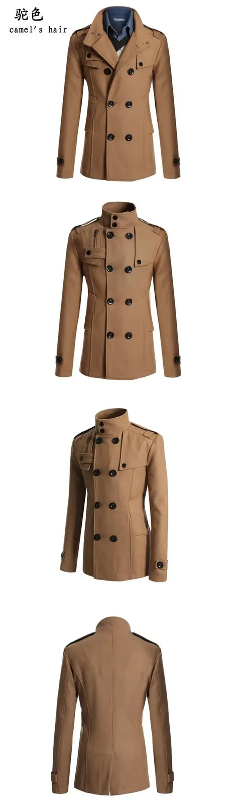 Men Slim Fit Woolen Coats Solid Color Male Casual Long Sleeve Outerwear Autumn Winter Double Breasted Mid Length Windbreaker - Lootquake