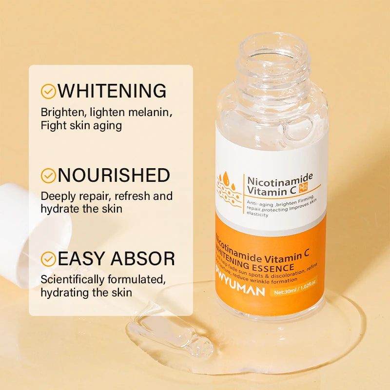 Suero facial blanqueador de pecas con vitamina C, nicotinamida, elimina el melasma, atenúa las manchas oscuras y aclara la melanina, productos para el cuidado de la piel.