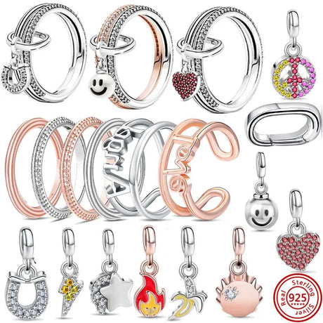 New 925 Silver Rings Styling Two-ring Connector Links Charms Beads Fit Original Pantaro Me Rings Bracelet DIY For Women Jewelry - Lootquake
