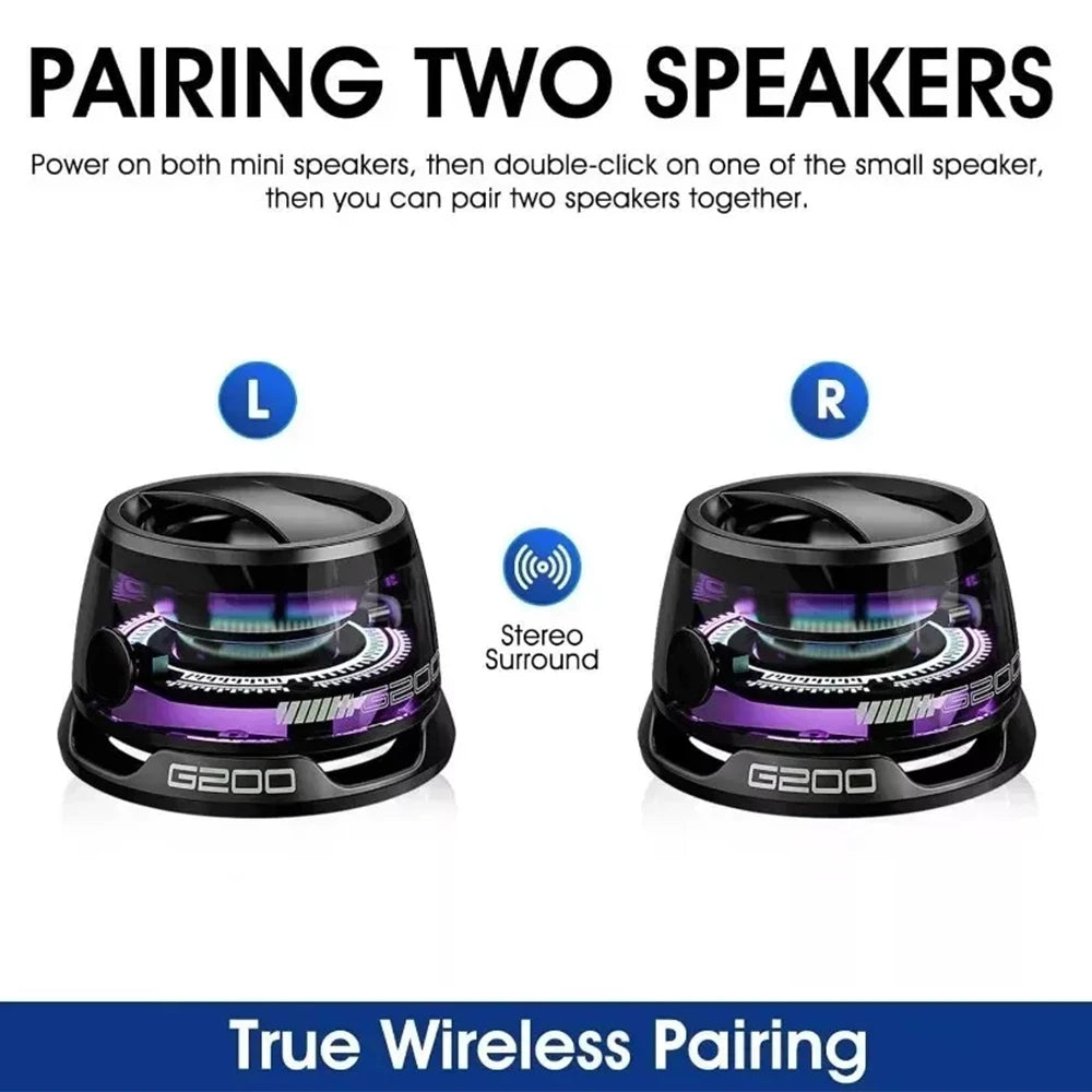 Enceinte Bluetooth portable G200, éclairage RGB, haut-parleur magnétique BT5.3, mini caisson de basses, autonomie de 7 heures, support pour téléphone
