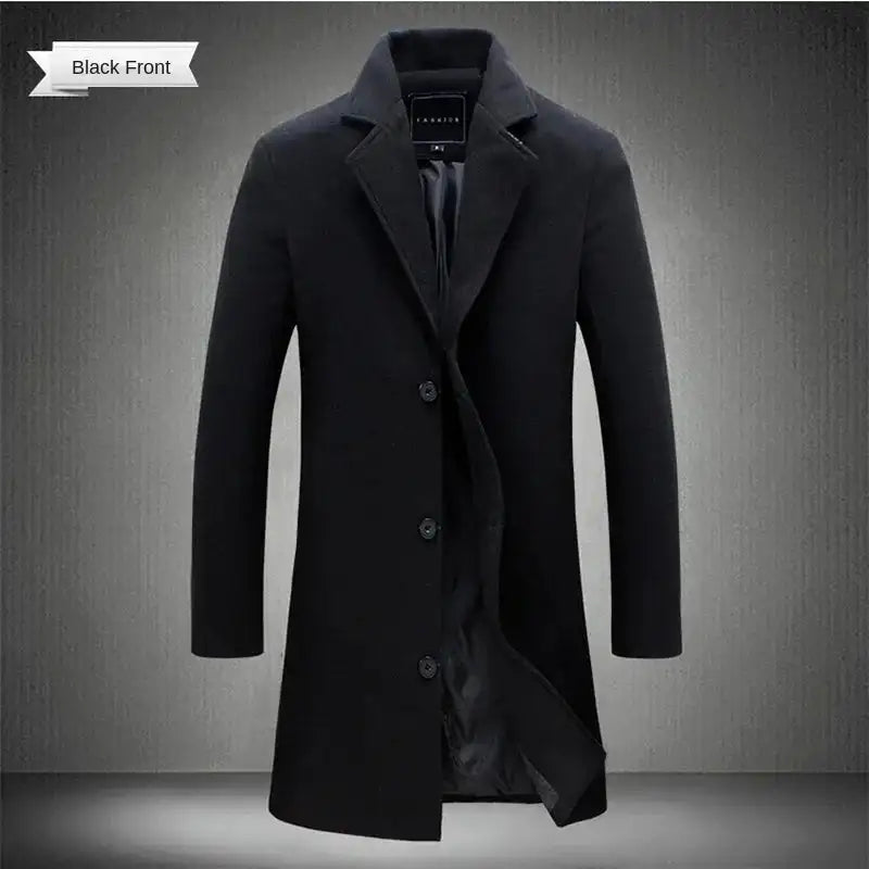 2024 Spring Autumn New Long Cotton Coat New Wool Blend Pure Color Casual Business Fashion Men's Clothing Slim Windbreaker Jacket - Lootquake