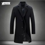 2024 Spring Autumn New Long Cotton Coat New Wool Blend Pure Color Casual Business Fashion Men's Clothing Slim Windbreaker Jacket - Lootquake