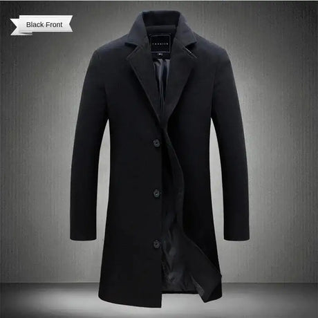 2024 Spring Autumn New Long Cotton Coat New Wool Blend Pure Color Casual Business Fashion Men's Clothing Slim Windbreaker Jacket - Lootquake