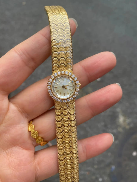 High Quality Brass 18K Gold Plated 2025 Vintage Lucky Small Retro Ladies Watch  Unique Steel Band Quartz High Quality - Lootquake