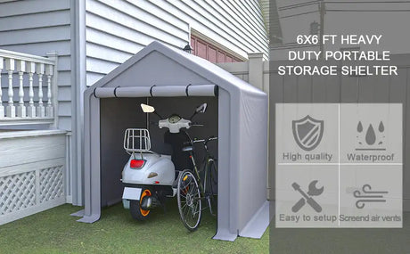 LZBEITEM 6 x 6 ft Portable Outdoor Storage Tent Shelter Shed, Heavy Duty Storage Tent with Roll-up Doors Shelter for Garden Tool - Lootquake