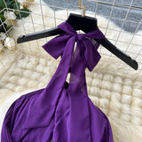SINGREINY Sexy Halter Pleated Dress Women Summer Hollow Out Cross Lace Up Zipper Design Sleeveless Backless Elegant Long Dress - Lootquake