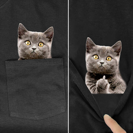 CLOOCL Animal T-Shirt Fashion Brand Summer Pocket Cat Stickers Printed T-shirt Men's Women Shirts Hip Hop Tops Funny Cotton Tees - Lootquake