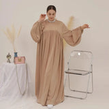 Plain Abaya Muslim Long Dress Women Balloon Sleeve Casual Islamic Clothing Dubai Turkish Modesty Kaftan Ramadan Eid - Lootquake