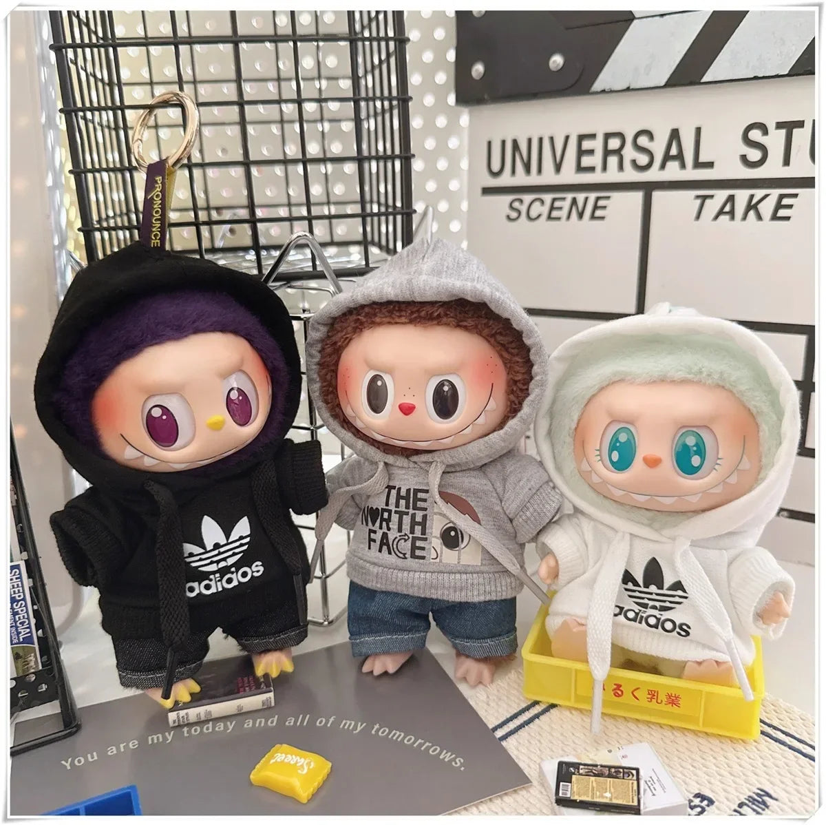 Vêtements de poupée Labubu, ensemble sweat à capuche et pantalon tendance, accessoires pour poupées Labubu Idol V1 V2, peluche universelle de 15/17 cm