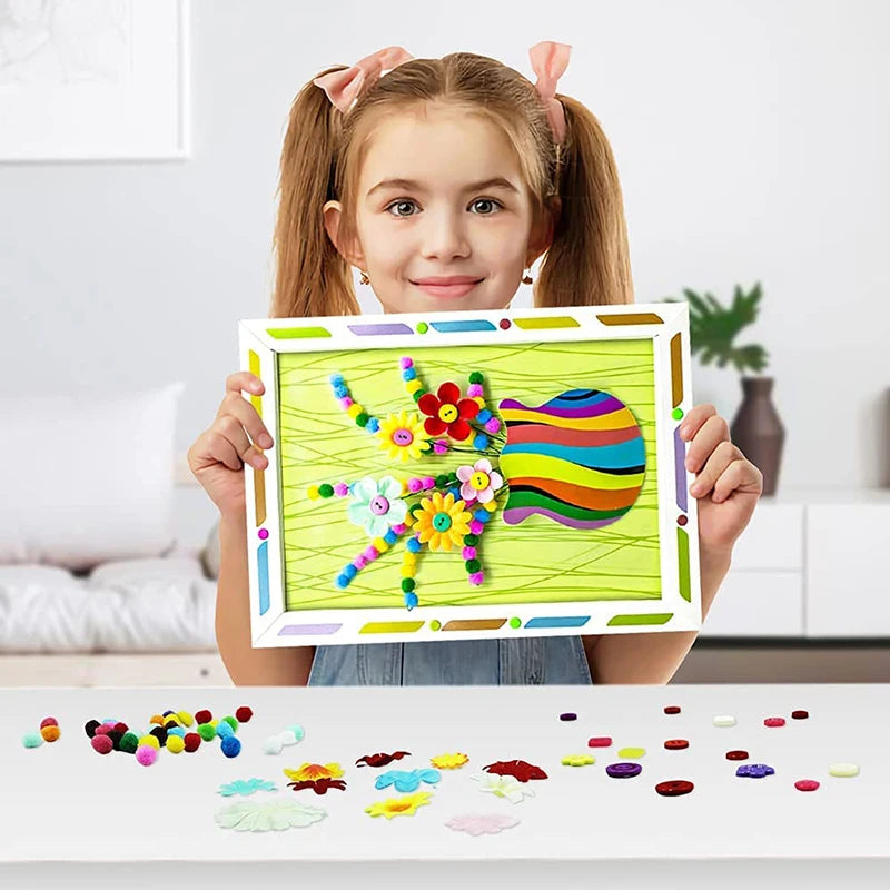 Kids DIY Craft Kit 3D Embossing Kit Photo Frame DIY Making Button Bouquet Boy Girls Interactive Handmade Educational Toy Gift