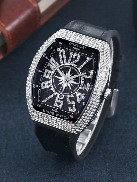 Luxury Diamond wristwatch for women Fasion and elegant quartz watch with silicone watchstrap Waterproof luminous Tonneau watch - Lootquake