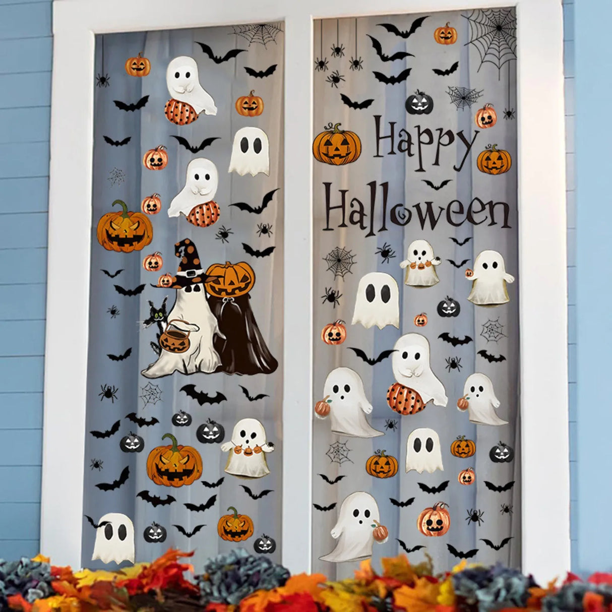 Halloween Theme Cute Spooky & Pumpkin Window Stickers Decor Living Room Glass Window Decorative Stickers Pvc Static Stickers