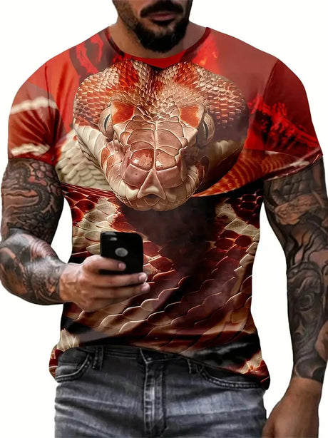 Fashion 3D Snake Printed T Shirt For Men Funny Animal Pattern Oversized T-shirt Summer Hip Hop Trend Clothing Casual O-neck Tops - Lootquake