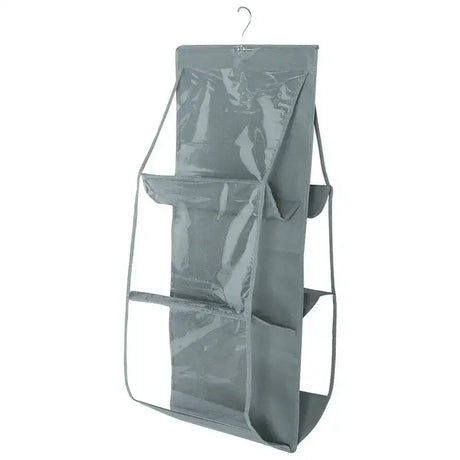 6 Pocket Hanging Handbag Organizer For Wardrobe Closet Gray Waterproof Storage Bag Door Wall Clear Sundry Bag With Hanger Pouch - Lootquake