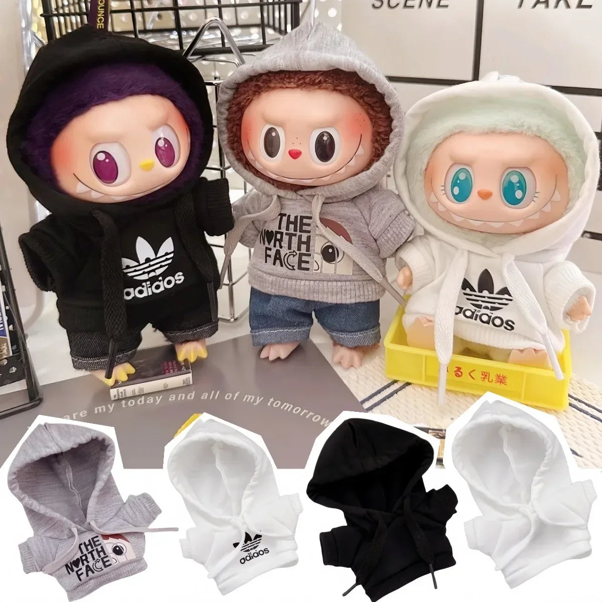 Vêtements de poupée Labubu, ensemble sweat à capuche et pantalon tendance, accessoires pour poupées Labubu Idol V1 V2, peluche universelle de 15/17 cm