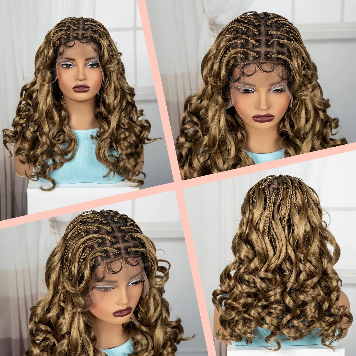 18" Bouncy Wavy Knotless Braids Wig | Full Lace | Bangs | Baby Hair