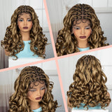 18" Bouncy Wavy Knotless Braids Wig | Full Lace | Bangs | Baby Hair