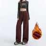 FINEWORDS Retro Angela Red Winter Jeans Women Thicken Cashmere High Waist Baggy Jeans Streetwear Casual Wide Leg Denim Pants - Lootquake