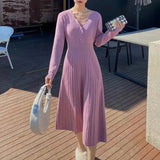 Sweater Long Dress For Woman Clothes Swing Casual Autumn Winter Knitted Korean Slim Long Sleeve Elegance Sweet Femal Clothing - Lootquake